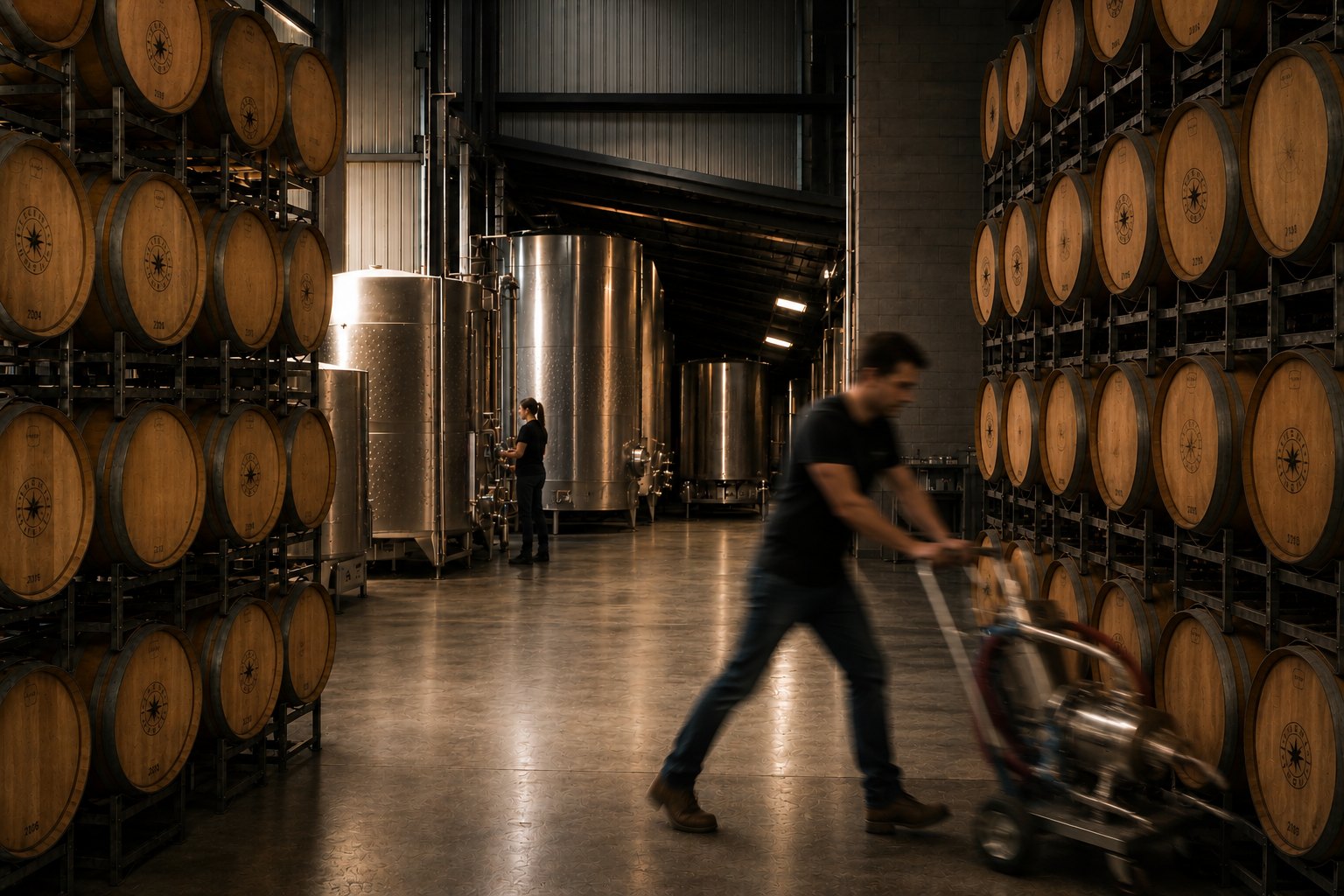 The barrel hall at the winery